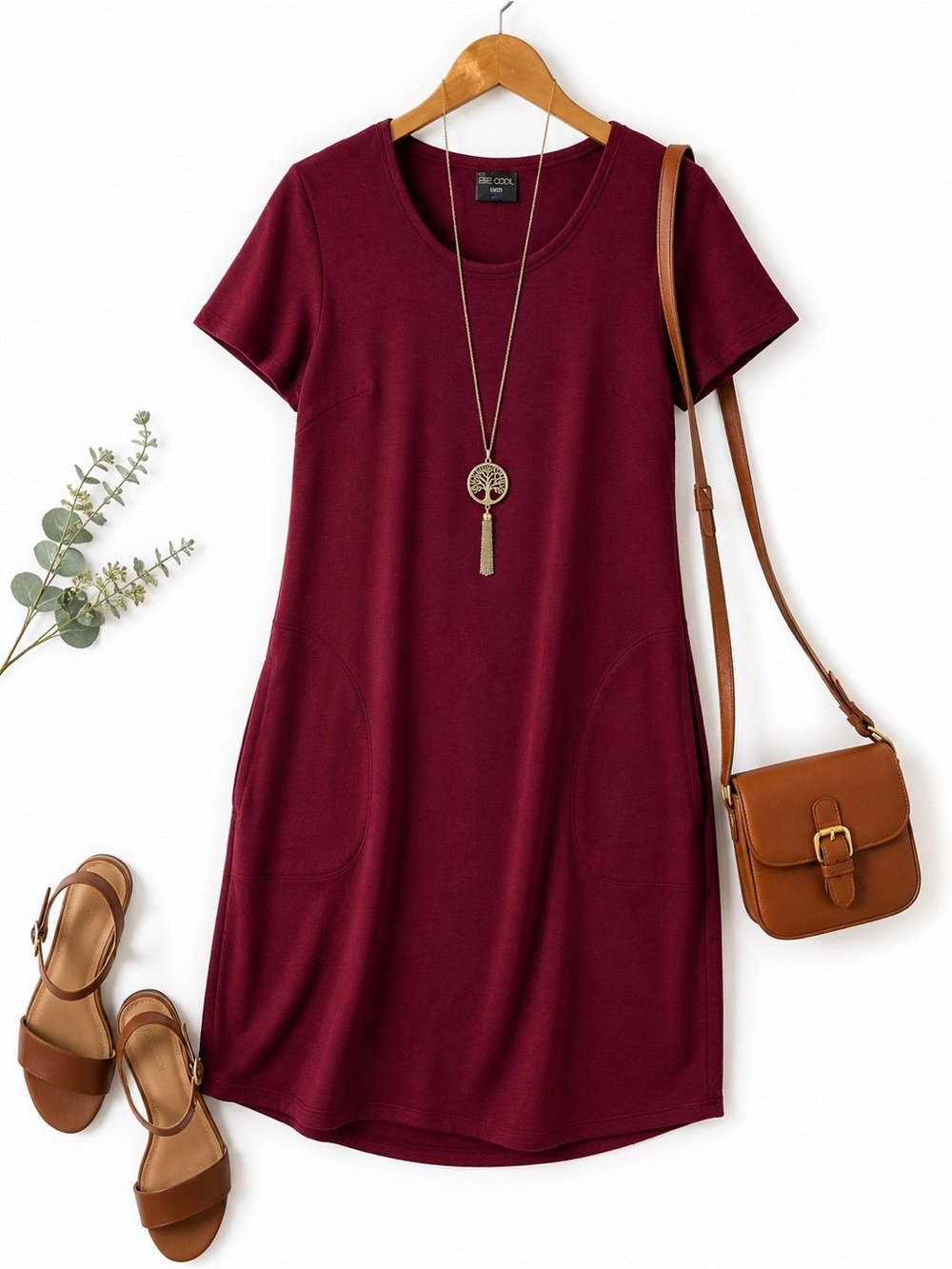 36° Degrees Cool Burgundy Pocket Mini Dress |SizeSmall
